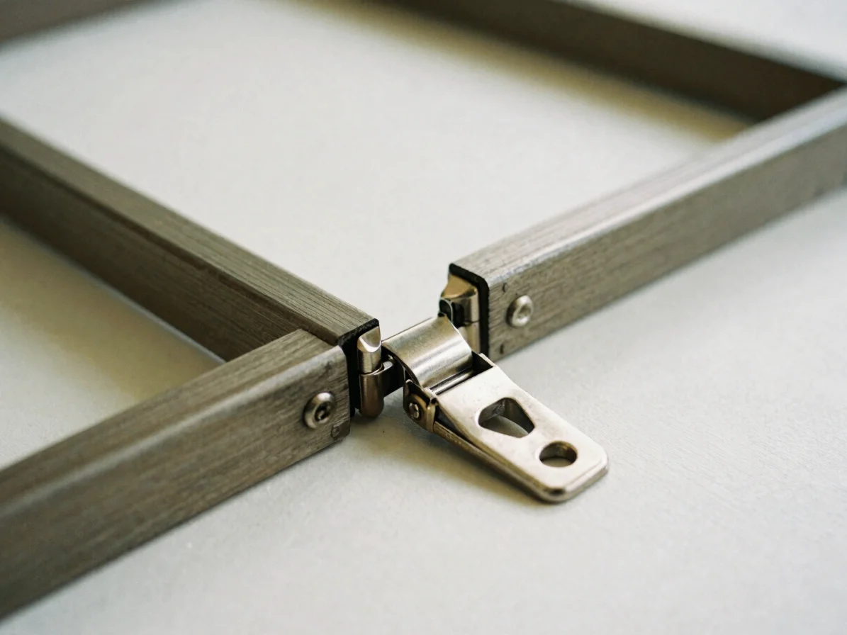Macro photograph of milled metal frame hinge and temple tip, brus